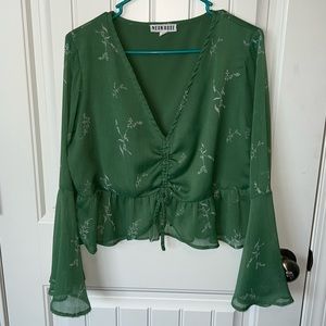 Nasty Gal Green Cropped Chiffon top